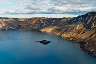 A close look of Askja caldera's deep-blue lake.