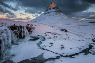 Mount Kirkjufell, one of Iceland’s most photographed mountains, is covered in snow during the winter months.