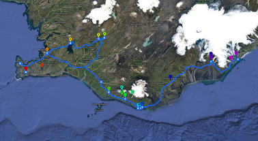 Voici votre carte pour votre road trip de 3 jours en été pour explorer le sud-ouest de l'Islande