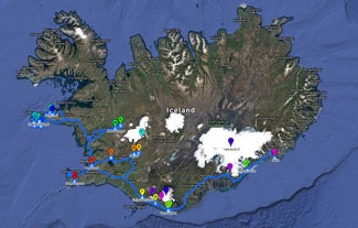 แผนที่เส้นทางสำหรับทัวร์ขับรถเที่ยวเองฤดูหนาว 11 วันในไอซ์แลนด์