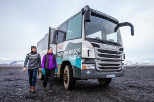 The shuttle is equipped to handle the rocky terrain.